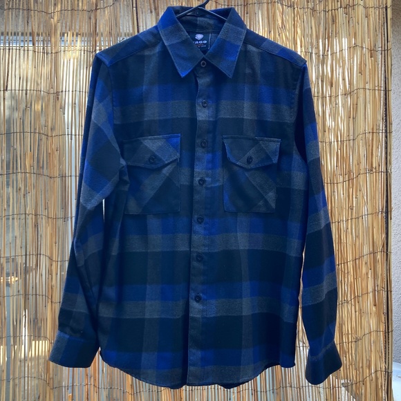 Blue and Black Plaid Flannel by YAGO - Picture 1 of 8